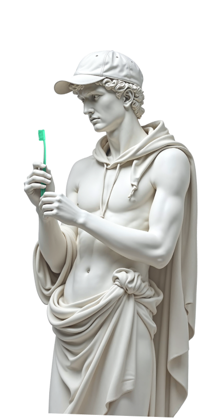 Statue with toothbrush