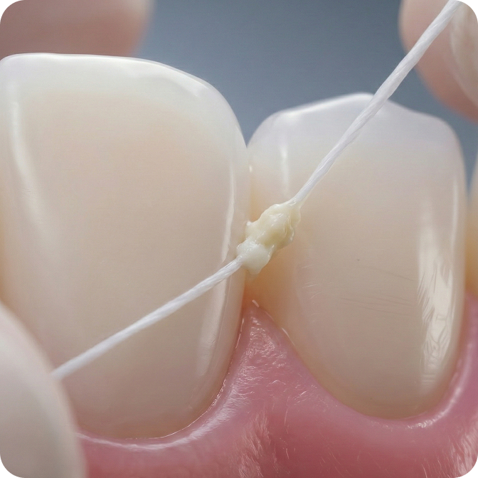 Dental floss to stop buildup where coffee hides most