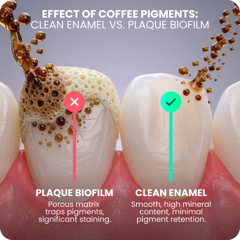 Coffee flavor and pigments cling to buildup first