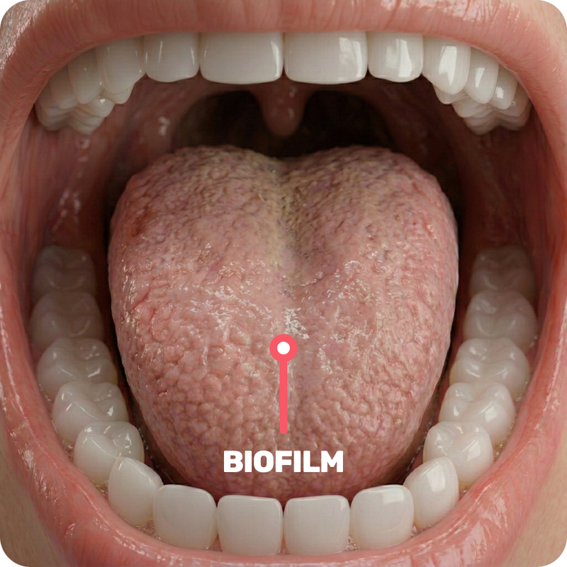 Tongue biofilm sustains bacteria and acidity