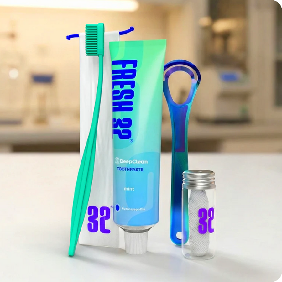 The FRESH 32 Oral Care Kit is designed for real life habits like coffee